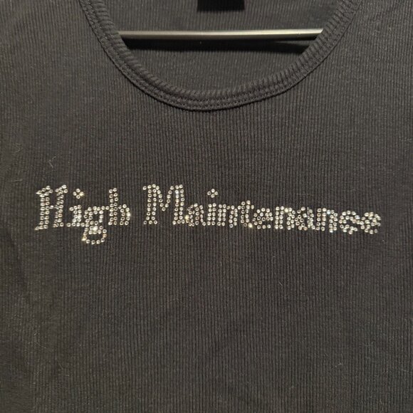 Isaac’s Designs Black Rhinestone “High Maintenance” Ribbed Tank Top XL Sparkle - Picture 5 of 8